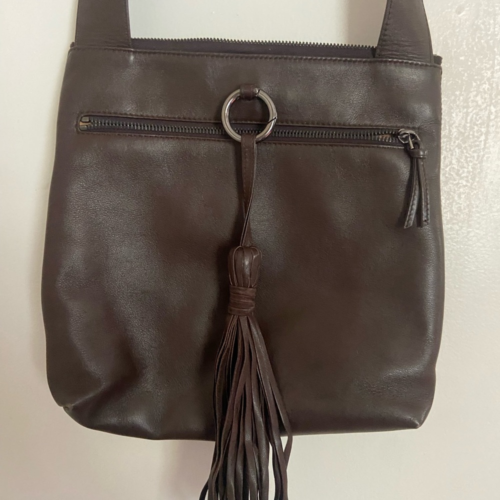 Brown Leather Tassel Shoulder Bag